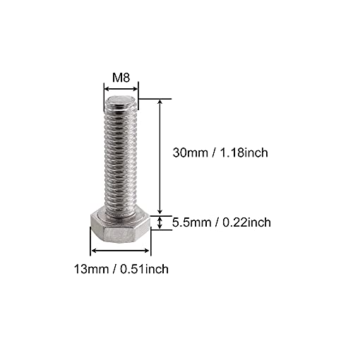 VictorsHome M8 Hex Bolts Screws, M8-1.25 x 30mm 304 Stainless Steel Fully Threaded Hex Head Bolt 5pcs, M8x30mm - Image 2
