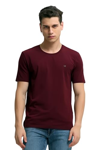 Image of TURMS Men's Casual Solid Round Neck T-Shirt, Odor Control, Stretchable & Breathable, Cotton Rich Fabric, Half Sleeve