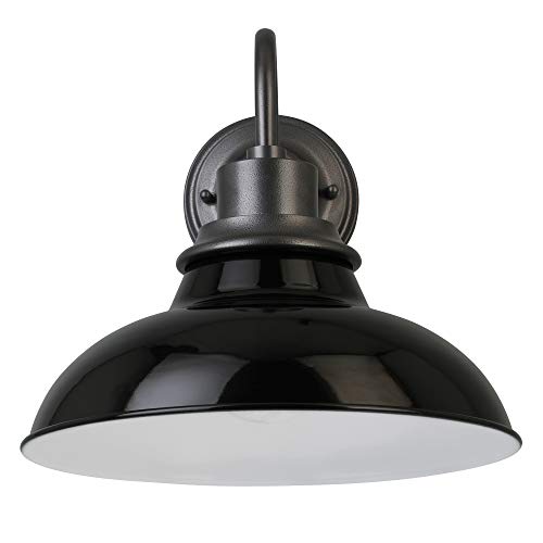 Image of Design House 588566-GBG Hamilton Industrial Farmhouse 1-Light Indoor /Outdoor Wall Mount 12-Inch Light with Metal Shade for Porch Entryway Kitchen, Gloss Black and Galvanized