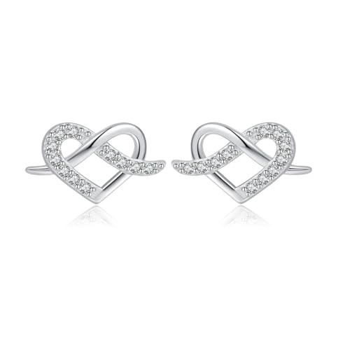 Reffeer Solid 925 Sterling Silver CZ Infinity Heart Stud Earrings for Women Teen Love Heart Stud Earrings