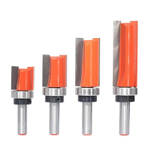 AKYLIN Lot de 4 Fraises à Copier Bois à Tige de 8 mm, Dotées de Roulements à Billes, Outil de Coupe Professionnel pour Routeur, Pour Bois
