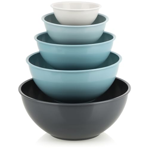 com-four® Ensemble de bols à mélanger 5 pièces - bols à pâtisserie en plastique robuste, sans BPA - pots à mélanger en 5 tailles - bol à fruits,...
