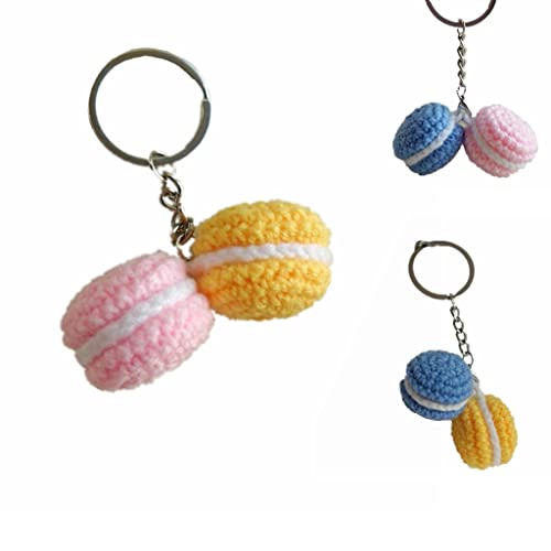 Handmade Crochet Cute Macaroon Keychain Knitted Key Ring Purse Pendant (yellow+pink)