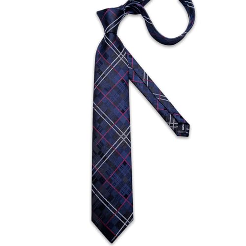 Image of DiBanGu Mens Silk Plaid Tie and Pocket Square Set | Elegant Silk Formal Tie Set, Woven Check Necktie and Cufflinks Tie Clip Set, Perfect for Wedding Party, Comes in Gift Box