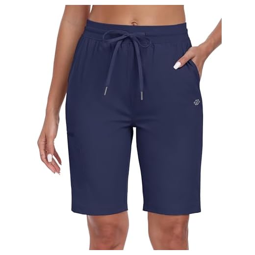 MoFiz Short Cargo Femme Bermuda d'extérieur Randonnée d'été Léger Pantalon Court à Séchage Rapide avec Poches Bleu Marine EU M
