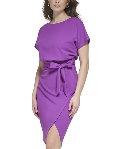 Image of Kensie Womens Short Sleeve Tie Waist Midi Dress