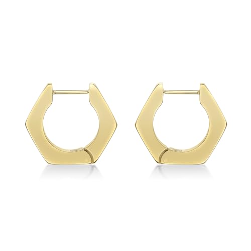 Hexagon Hoop Earrings for Men in Stainless Steel with Black or Yellow Gold Ion Plating 4 mm Wide Hinged Hoop by Metro Jewelry4