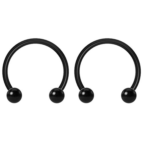 2pc 16g Dental-Grade Acrylic Black Horseshoe Hoop 3mm Ball Circular Barbells Earrings Cartilage