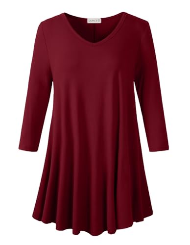 Image of LARACE Tunics 3 /4 Sleeve Plus Size Tops for Women V Neck Loose Fit Flowy Clothing for Leggings