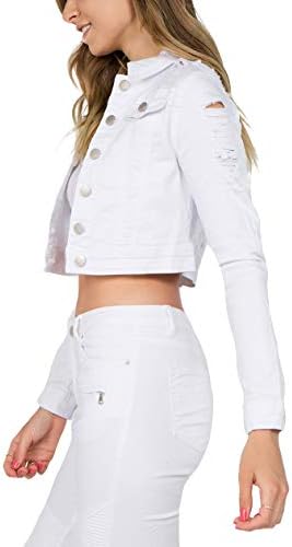 Women's Classic Basic Casual Destroyed Button Down Denim Cropped Jacket
