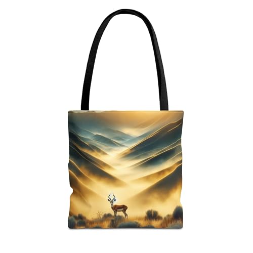 Premium Tote Bag with Reinforced Stitching - Antelope Among Cobalt Hills and Yellow Fog