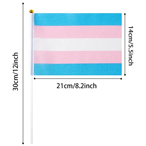Image of GentleGirl 12 Pack Transgender Pride Rainbow Flags Transgender Trans Small Mini Hand Held Stick Flag Gay LGBT Festival Party Parades Decorations