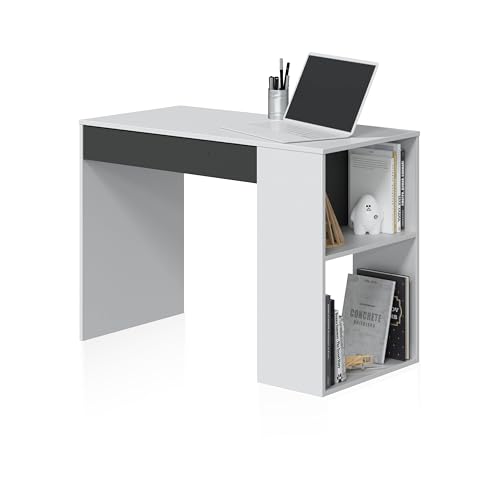 duehome | Mesa de Estudio con 1 Cajon, Mesa de Estudio o Escirtorio, Modelo Adam, Acabado en Blanco Artik y Gris Antracita, Medidas: 101 cm (Ancho) x 73 cm (Alto) x 50 cm (Fondo)