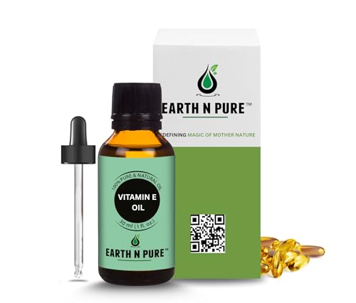 Image of Earth N Pure Vitamin E Oil Therapeutic Grade for Skin, Hair and Nails with Glass Dropper 30 ml