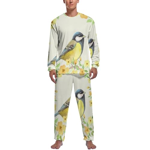 Pyjama homme manche longue contre le froid ensemble fleurs jaunes