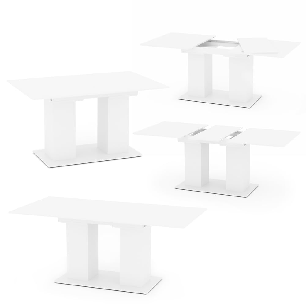 Vicco Tavolo da pranzo allungabile Dix, Bianco, 140-180 x 90 cm | con piano ribaltabile e struttura estensibile