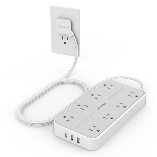TESSAN Power Strip Surge Protector, Flat Plug Extension Cord with...