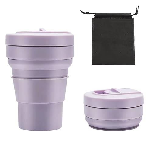 KQDRAVINE Verre Pliable de Voyage 355ml, Verre Retractable with Lid and Straw, Reusable Dishwasher Safe, Travel mug Adapté au Camping, au Bureau et aux...