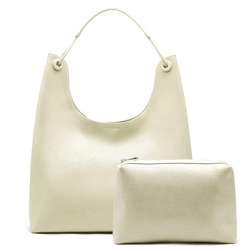 Image of NEWBELLA Women's Commuter Tote Bag - Soft Faux Leather Shoulder Bag, Solid Color Simple Design handbag for Office, Travel & Everyday Use, Beige
