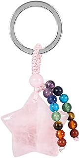 KYEYGWO Crystal Star Keychain for Women, 7 Chakra Stone Keyring Decor Pentagram Pocket Pendant Lucky Star Pendant Lanyard Keychain
