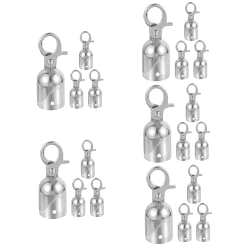 FUNOMOCYA 20 Pcs Lanyards Cord End Cap with Hook Rope End Cap with Hook Rope Hook Stanchions Cord Hooks Rope End Fastener Rope End Stopper Metal Cord Lock Aluminum Alloy Silver