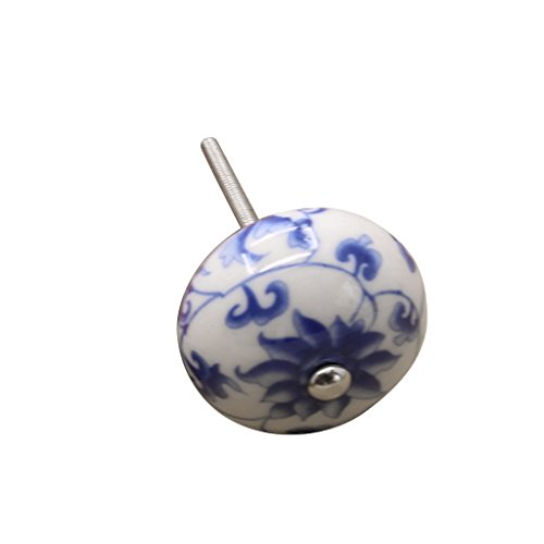 Baoblaze Cerâmica Única com Parafuso Azul e Branco Porcelana Puxadores Redondos Pintados à Mão Puxad
