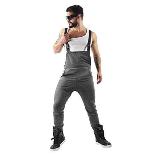 Goosun Men's Overall One Piece Jumpsuit Fashion Ripped Bib Jeans Slim Fitted Jumpsuit with Pockets Solid Color Overall Jumpsuit Streetwear Suspender Pants Cargo Bib Trousers