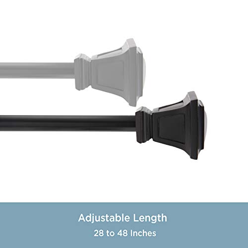 Kenney Seville 5/8" Standard Decorative Window Curtain Rod, 28-48", Steel, Matte Black