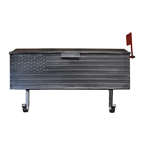 Image of Oakland Living AZ620-SILVER Silver Patriotic Metal Outgoing Mail Flag and Newspaper Hangers Wall Mount Mailbox