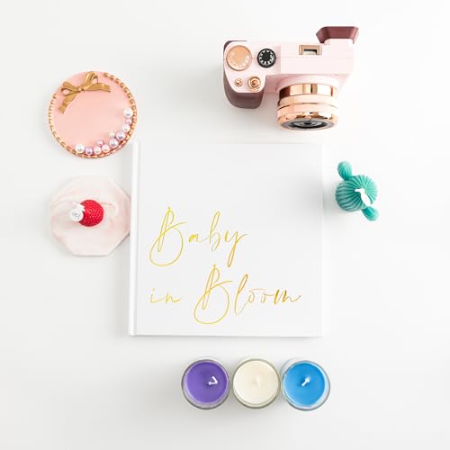Image of Calculs Baby in Bloom Baby Shower Guest Book, Gold | 8.5-inch square hardcover keepsake book, 32 blank sheets for messages and instant photos, pen included