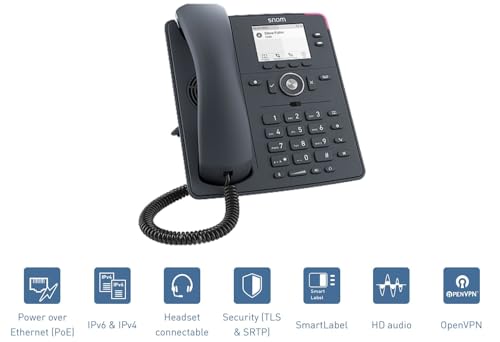 Snom D140 Desk VoIP-Festnetztelefon, Schiefergraues Gehäuse, 2 SIP-IdentitäTen, Energieeffizient (PoE Klasse 1), 2,8’ TFT LCD, Graustufenanzeige, 360° Benachrichtigungsanzeige, 6+4 Funktionstasten