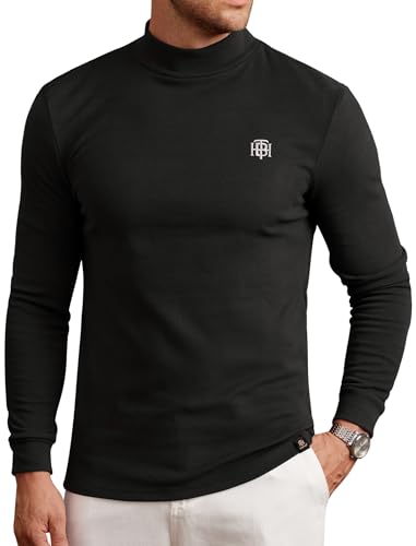 Mens Mock Turtleneck Shirts Fleece-Lined Thermal Stretchy Casual Long Sleeve Undershirt (S-XXL)