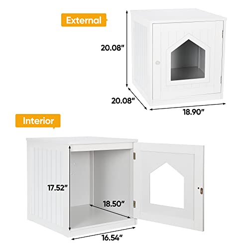 Epetlover Cat Litter Box Enclosure Decorative Cat House & Side Table Indoor Hidden Pet Box Wooden Kitty Washroom With Vent Holes, White #TOP1