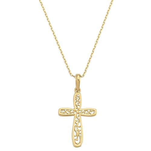 MIONZA 14K Gold Plated Cross Necklace for Women, Dainty Christian Religious Cross Pendant, Adjustable Chain, Gift for Her
