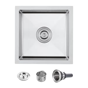 POPFLY 15×15 Inch Undermount Bar Sink, Stainless Steel Single Bowl Wet Bar Prep Sink, 18 Gauge Handmade 6 Inch Deep Outdoor Small Rv Sink, Brushed Nickel