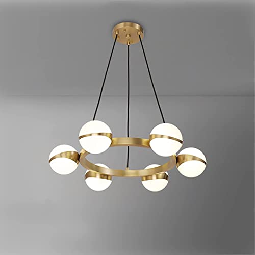 Lustre contemporain suspendu doré 6 lumières pour salle à manger et cuisine