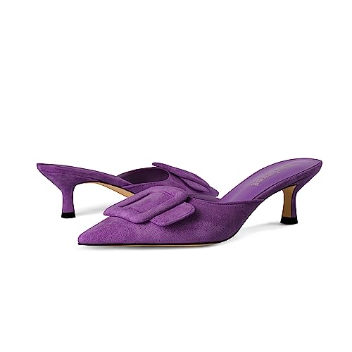 Image of Fericzot Mule Slippers for Women,Slingback Buckle Pumps Pointed Toe Kitten Heels Shoes Slides Backless Dress Sandals