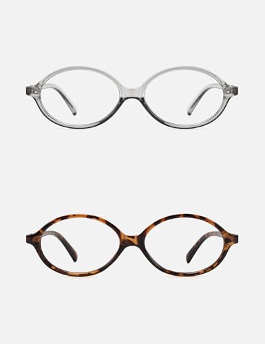 Image of Slocyclub 2 pack Oval Blue Light Blocking Glasses for Women | Filters harmful blue light, reduces eye strain, Vintage oval frame, Lightweight for daily wear