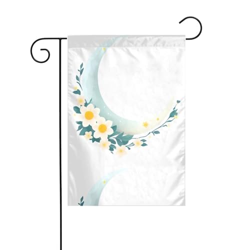 YYHWHJDE Drapeau de jardin imprimé lune et fleurs 30,5 x 45,7 cm pour jardin, terrasse, balcon
