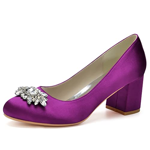 Chaussures violettes en satin bout rond à strass idéales pour vos soirées de gala
