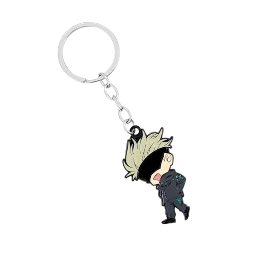 Gojo Satoru Chibi Style JJK Anime Keychains for Backpacks Keys Lanyards Durable Metal Keychain Bold JJK Merch Gift for Men and Anime Fans Gojo Accessories