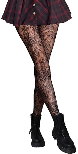 Qisehot Floral Fishnet Stockings for Women-Lace Design Breathable & Stretchy Tights for Party Cosplay Fashion Plus Size