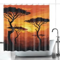 Rideau de douche coucher de soleil africain style bohème chic orange 244x200cm