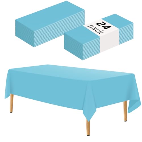 YSYJ Light Blue 24 Pack Plastic Tablecloth 54 x 108 Inch Rectangle Disposable Table Cloth for Parties Plastic Table Cover Disposable Tablecloths