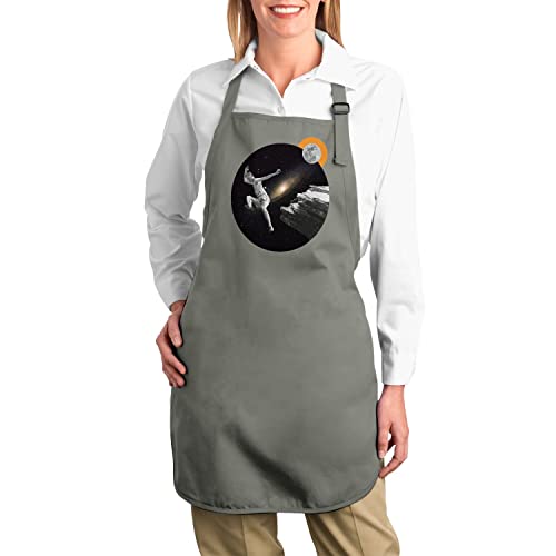 Tablier cuisine gris saut galactique espace lune collage art