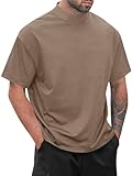 Wihion Men Turtleneck Mock Neck T Shirts Short Sleeve Ribbed High Neck T-Shirt Tee Khaki