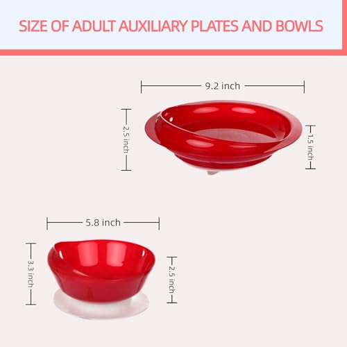 Spill Proof Scoop Plate and Bowl with Non-Skid Suction Base, Adaptive Dinnerware, Suitable for the Elderly, Patients with Parkinson's Disease, Hand Injuries, etc.White(1 Plate+1 Bowl) - Image 7