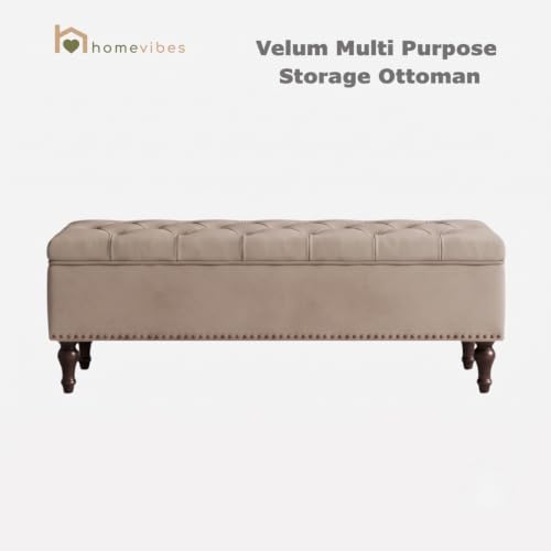 Image of Velum 3 Seater Sofa for Living Room & Office | Premium Fabric Upholstery | Solid Wood Frame | Comfortable Seating | 3 Years Warranty (Beige, Storage Ottoman)