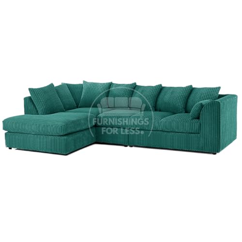 Furnishings For Less UK New Luxor Teal Soft Jumbo Cord L Shaped 5 Seater Corner Sofa Scatter Back (5 Seater Left Hand Facing)