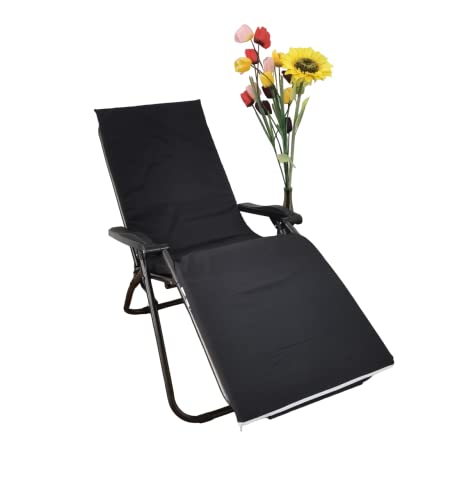 Cojín Tumbona 180x55x3cm Reclinable Colores lisos. Colchoneta Tumbona Exterior con Relleno de Espuma. Con tira de sujeción. Se puede doblar fácilmente para una mejor transportación. (Negro)
